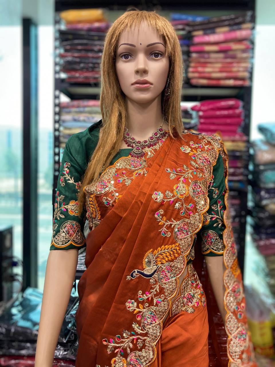 Heavy Embroidery Silk Saree with Blouse