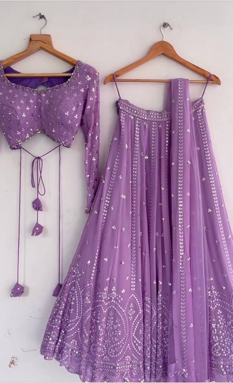 Purple Georgette Sequence Work Party Wear Lehengacholi SD 170