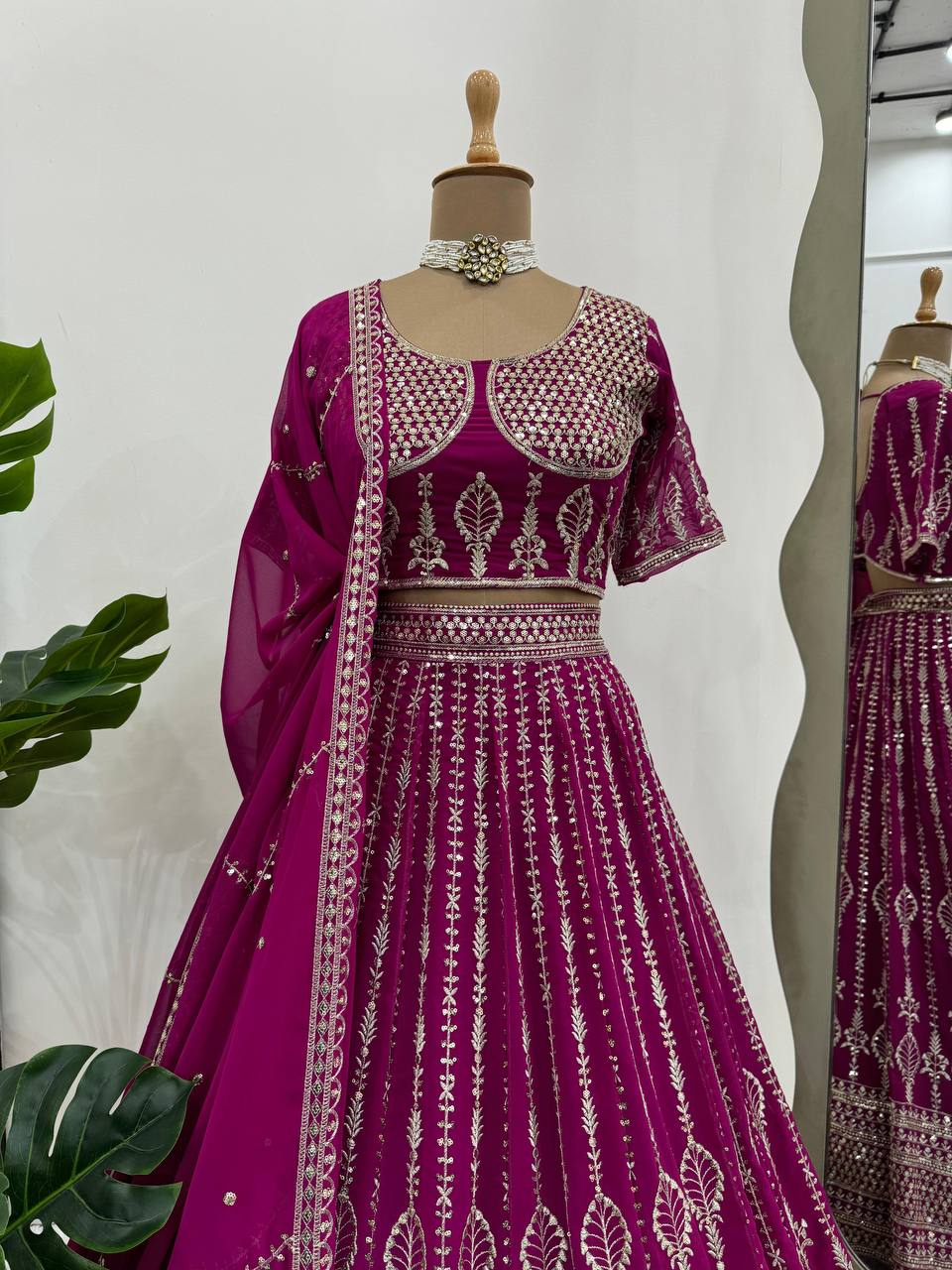 Faux Georgette Lehenga Choli Set with Sequins & Thread Work