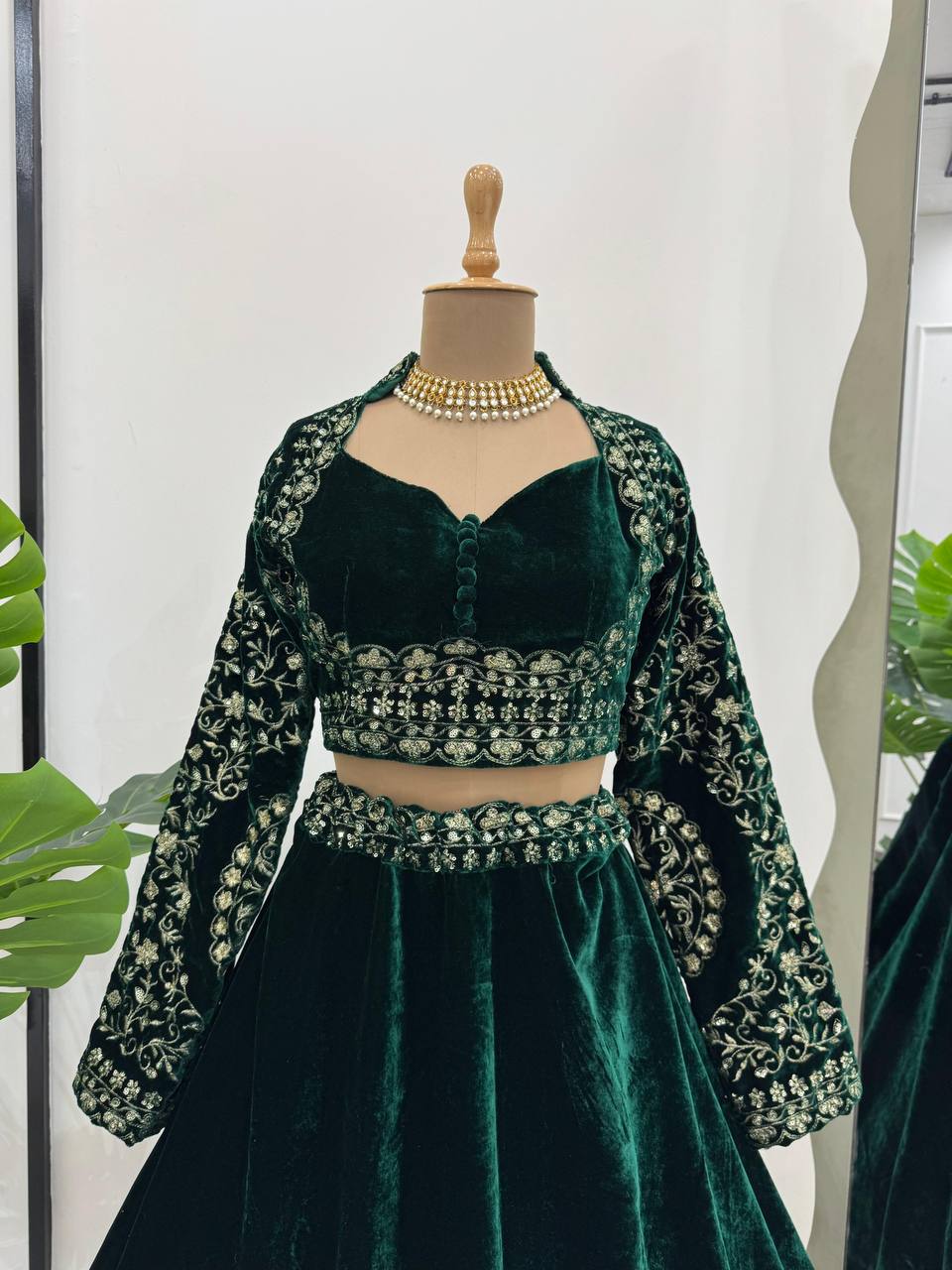 Velvet Lehenga Choli Set with Sequins Thread Work & Huge Flair With Dupatta