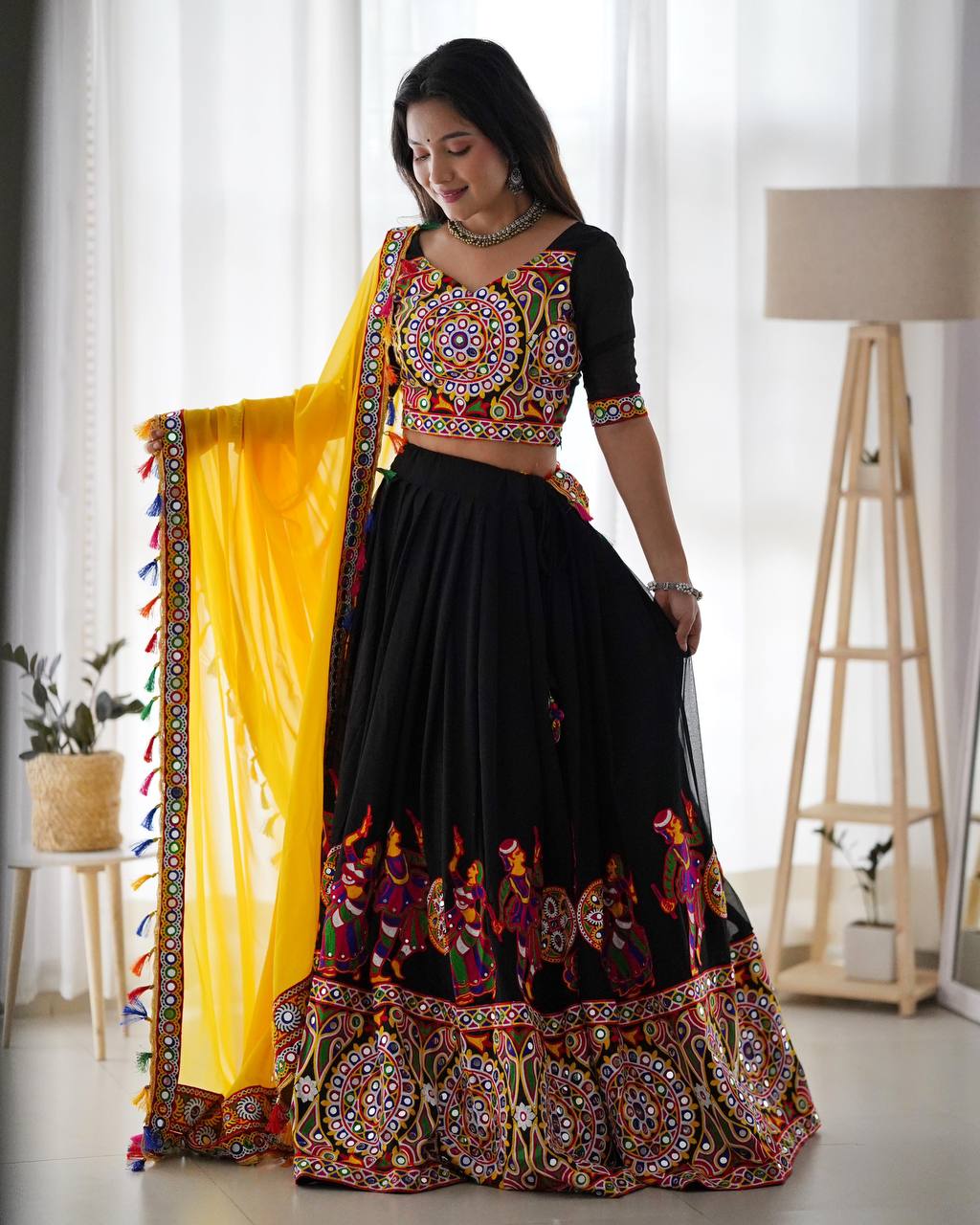 Navratri Lehenga Choli Designer Embroidered Black Color Georgette QRC-153