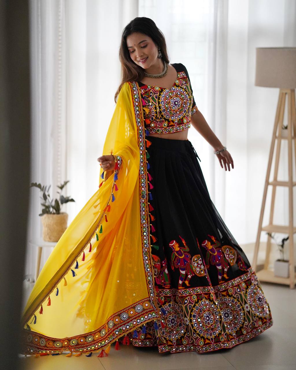 Navratri Lehenga Choli Designer Embroidered Black Color Georgette QRC-153