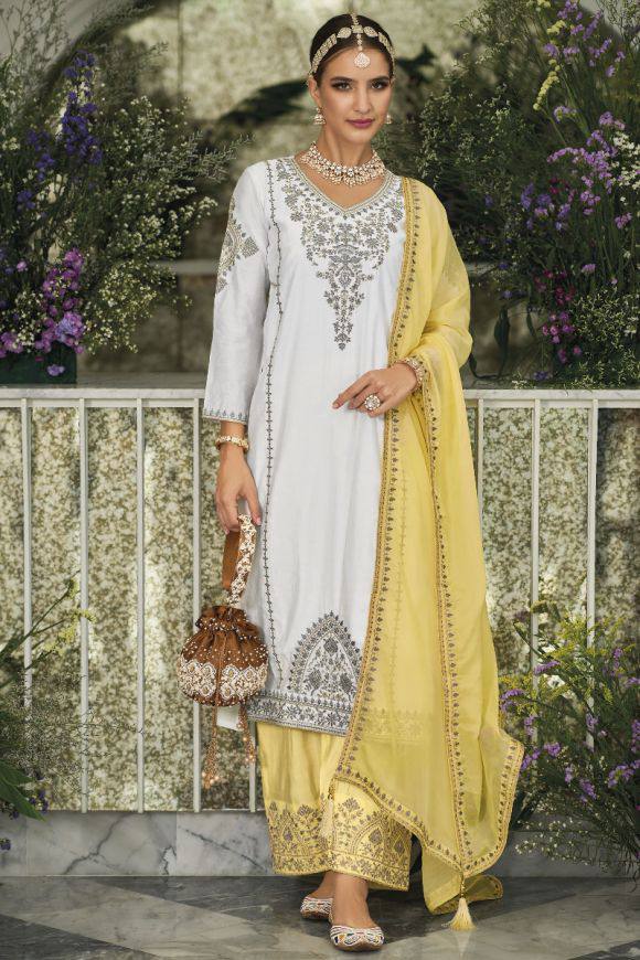 NEW DESIGNER HEAVY FUAX GEORGETTE PAKISTANI  2 COLOUR SUIT SET  KF - 1635