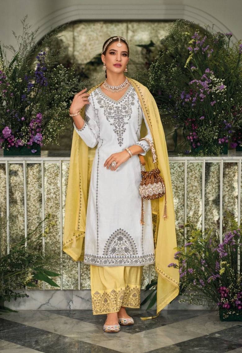 NEW DESIGNER HEAVY FUAX GEORGETTE PAKISTANI  2 COLOUR SUIT SET  KF - 1635