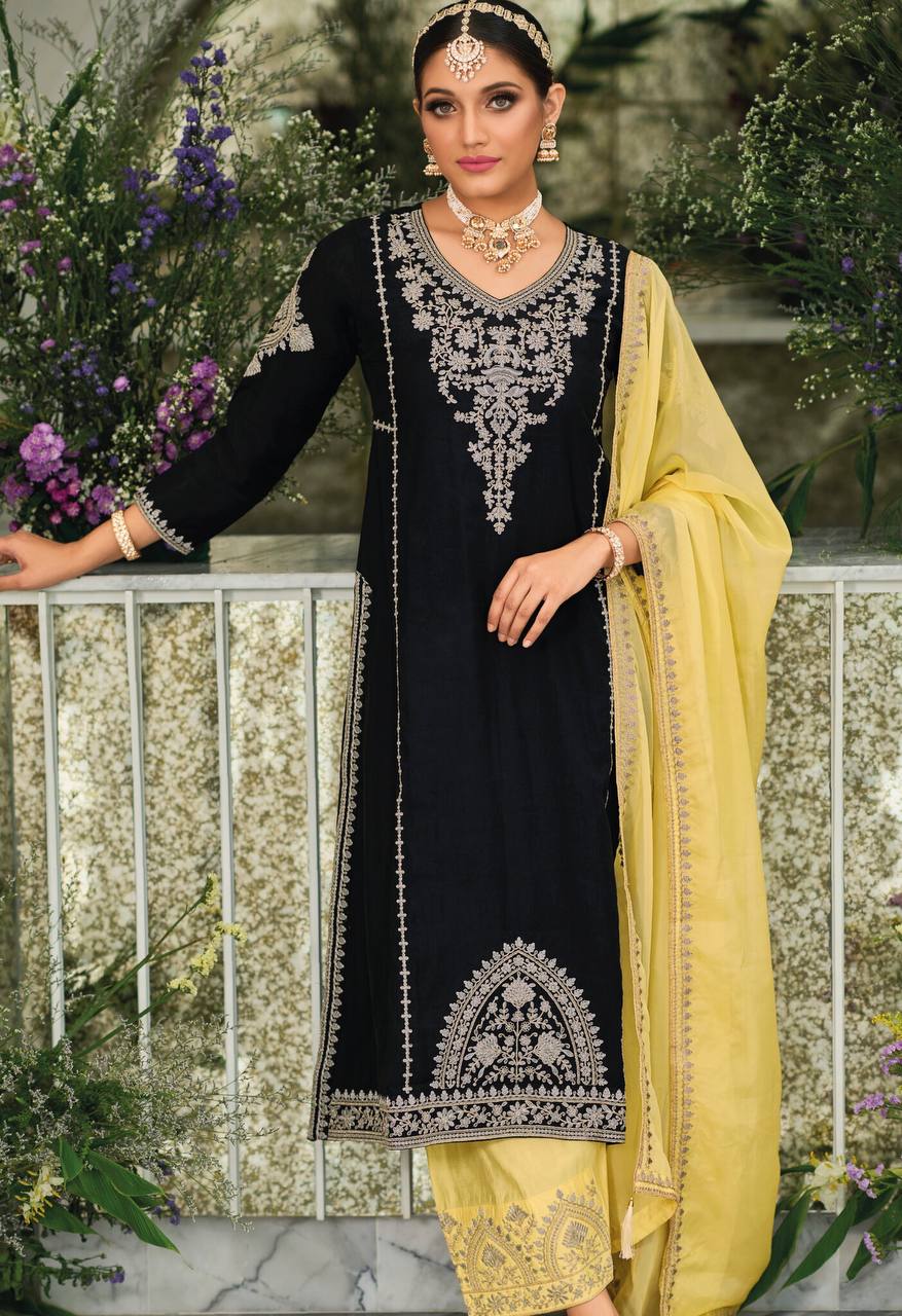 NEW DESIGNER HEAVY FUAX GEORGETTE PAKISTANI  2 COLOUR SUIT SET  KF - 1635