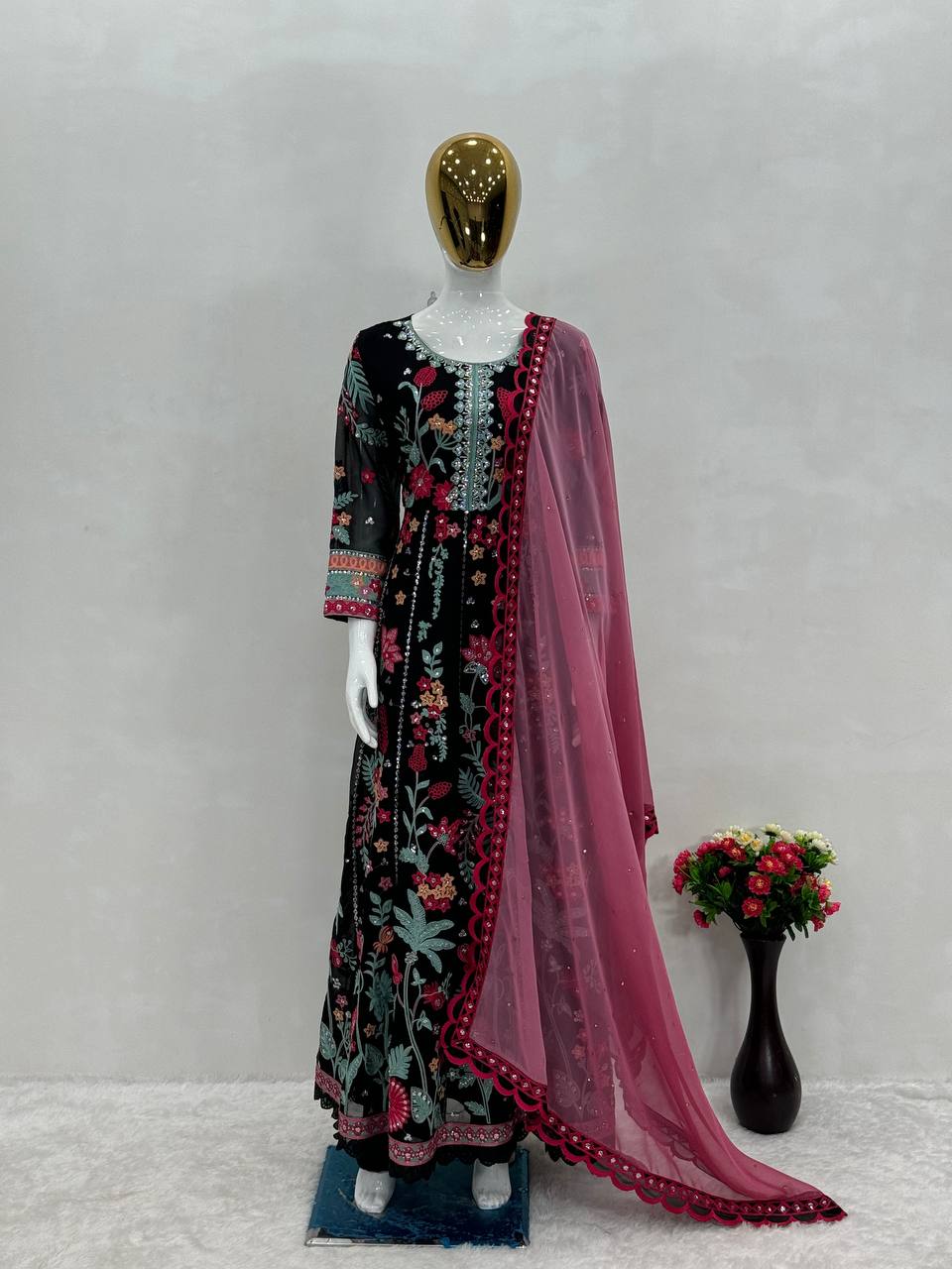 New Designer Party Wear Embroidered Sequin Gown with Dupatta - Ready to Wear