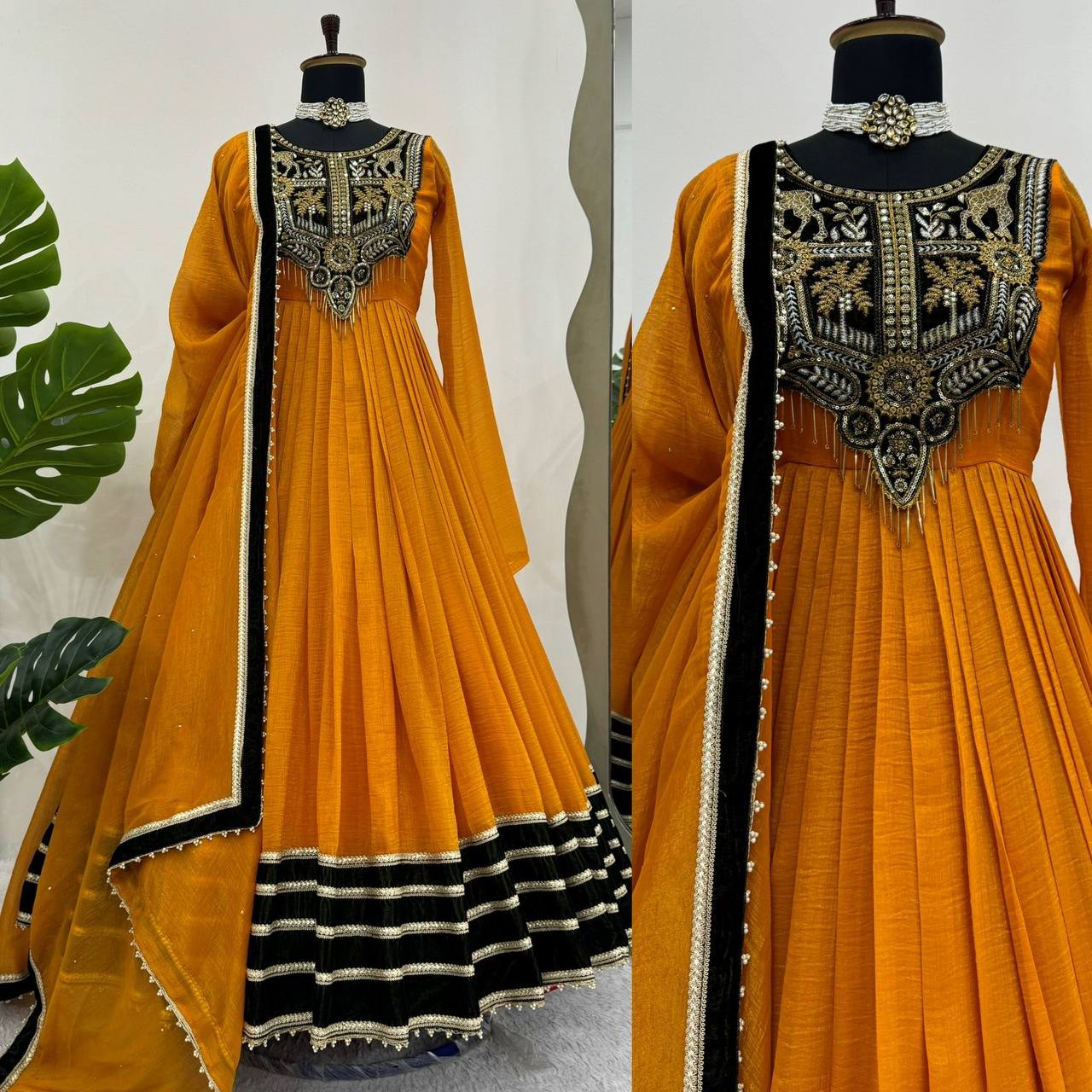 Gold Top with Sequins and Fancy Latkan Complete Set with Dupatta