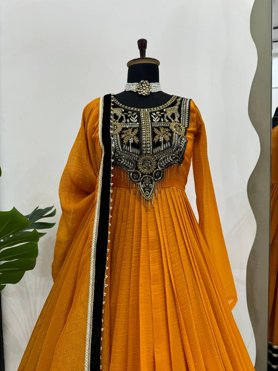 Gold Top with Sequins and Fancy Latkan Complete Set with Dupatta