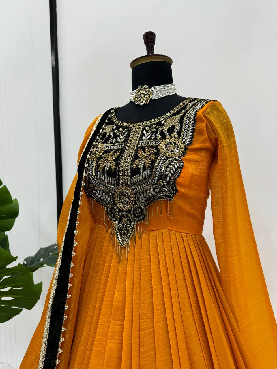 Gold Top with Sequins and Fancy Latkan Complete Set with Dupatta