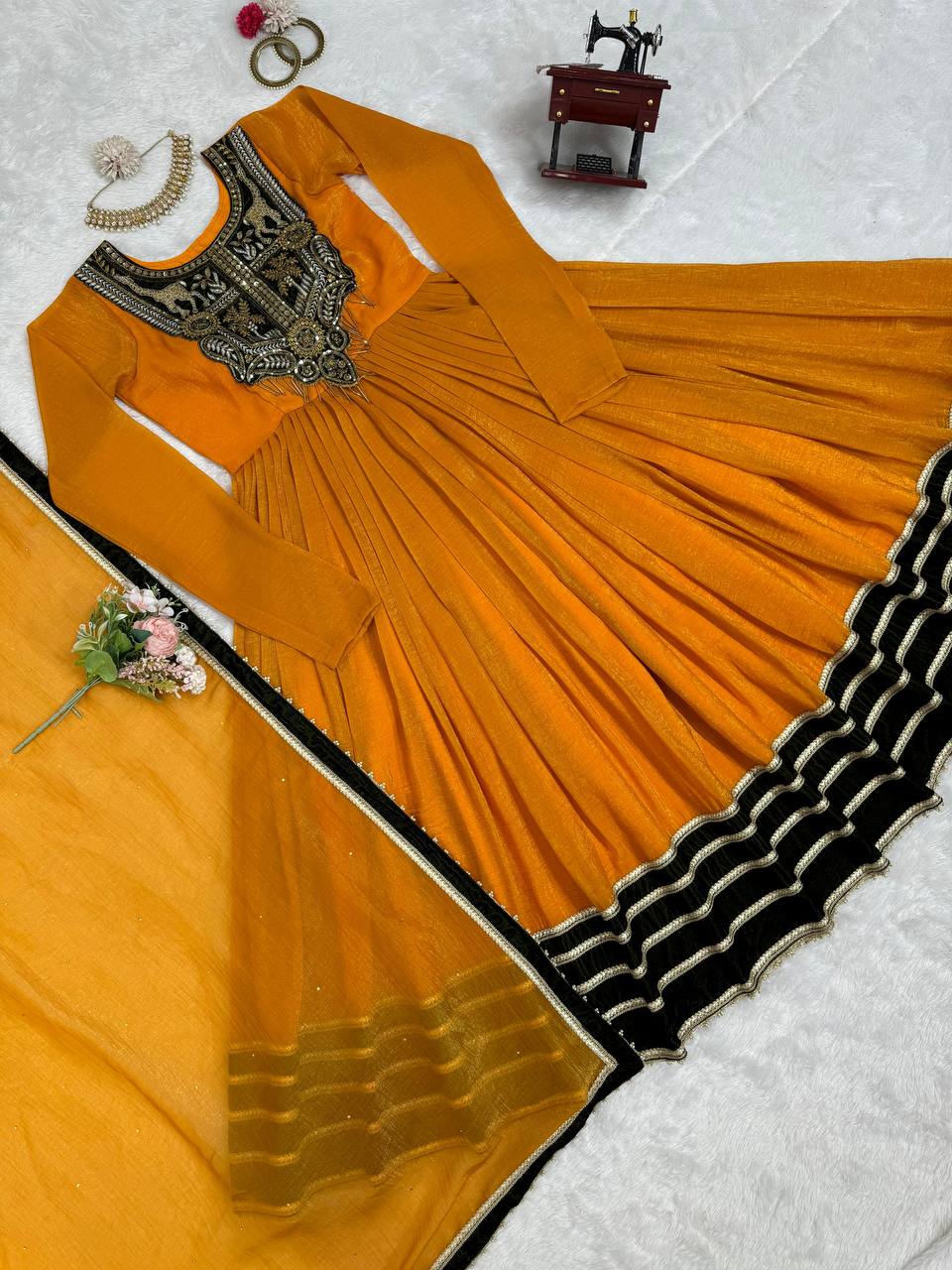 Gold Top with Sequins and Fancy Latkan Complete Set with Dupatta