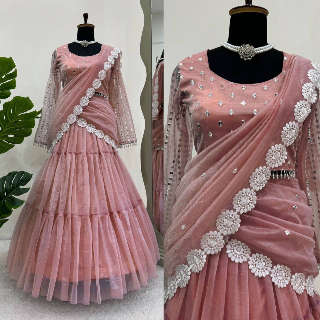 Ready to Wear Elegance Organza Lehenga Saree with Sequined Choli