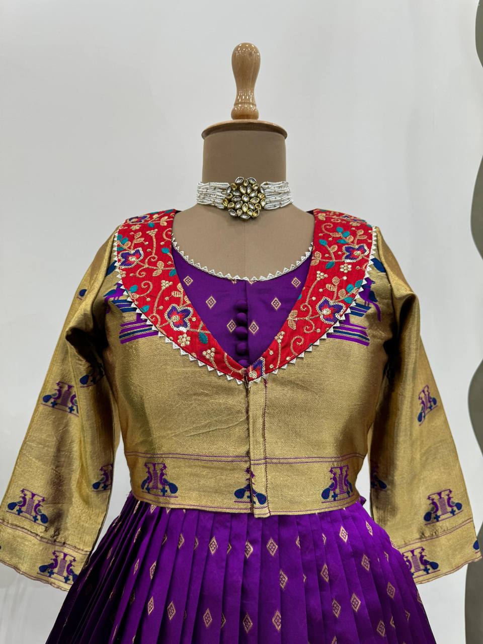 Elegant Jacquard Silk Top with Sequins Koti Fully Stitched Ready-to-Wear