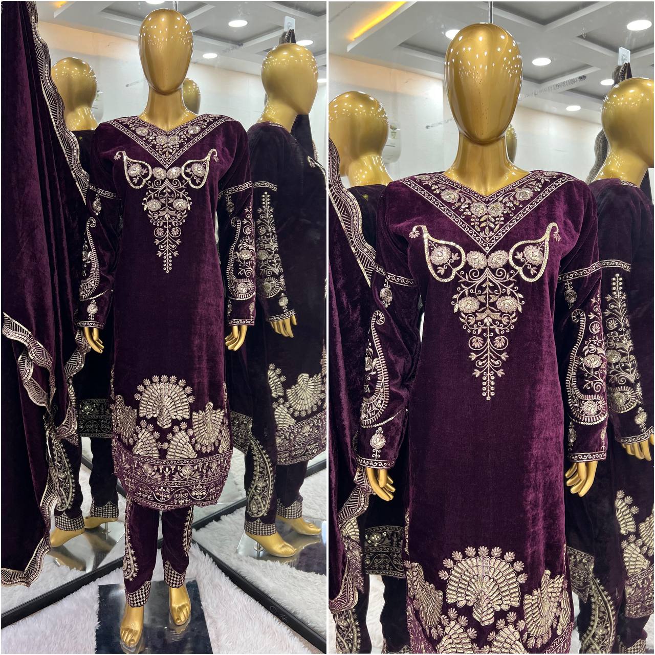 Party Wear Luxurious Velvet Top & Bottom Set with Matching Embroidered Dupatta