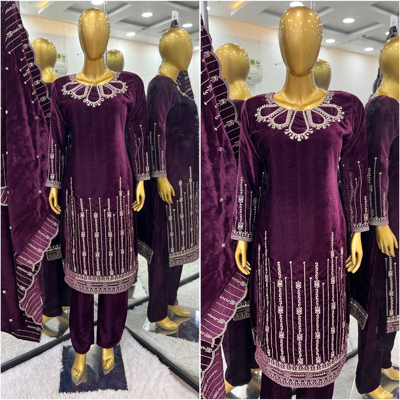 Heavy Viscose Velvet Top & Bottom with Embroidery Sequence Work and Matching Dupatta