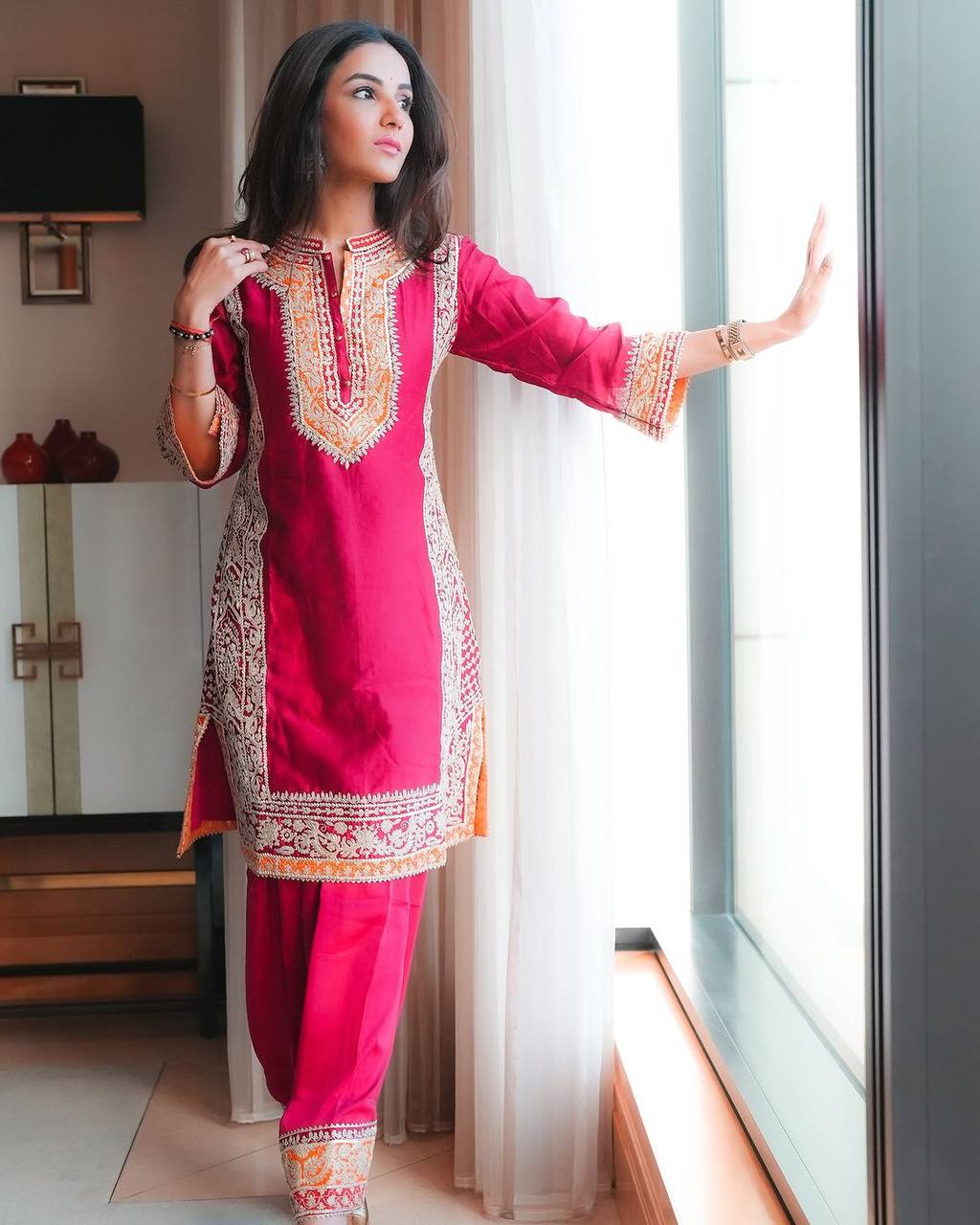 Silk Top & Palazzo with Net Dupatta