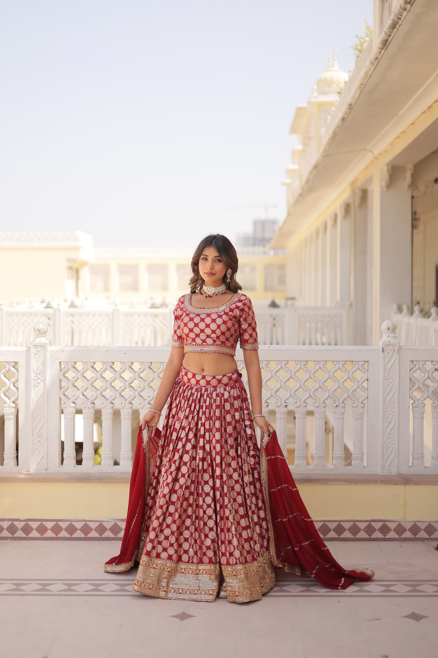 Sequin-Embroidered Viscose Jacquard Lehenga Choli Set LW-7100