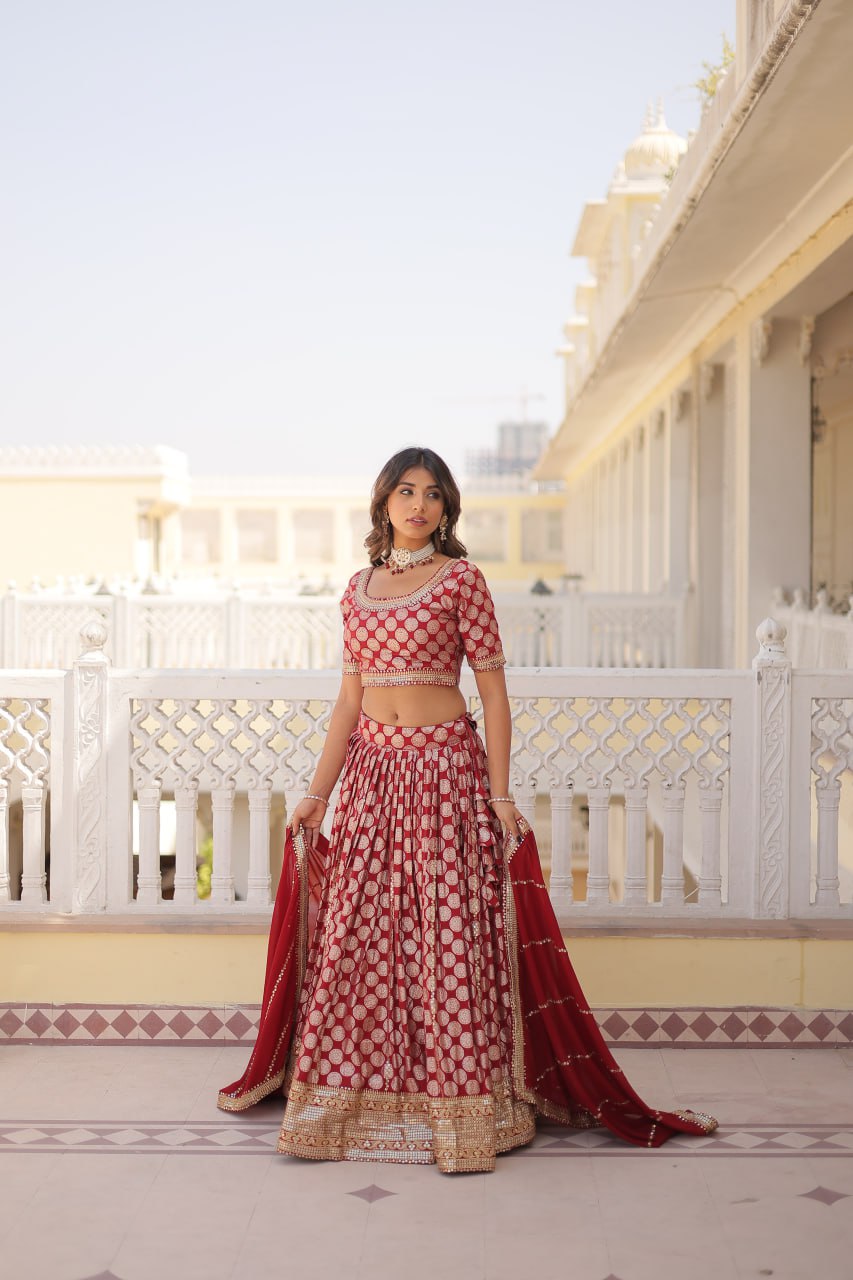 Sequin-Embroidered Viscose Jacquard Lehenga Choli Set LW-7100