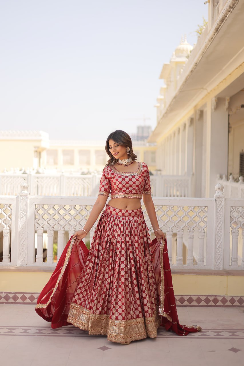 Sequin-Embroidered Viscose Jacquard Lehenga Choli Set LW-7100