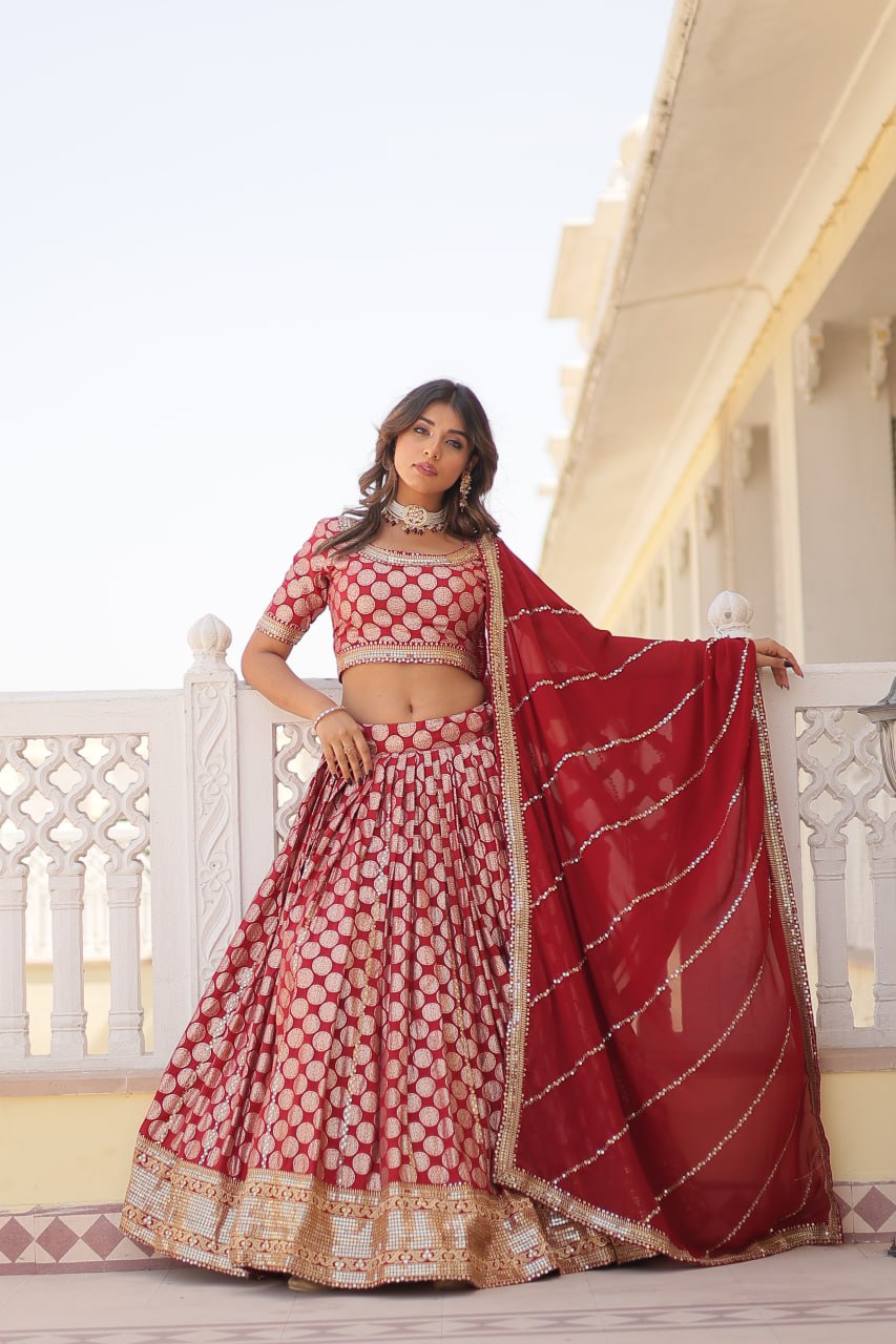 Sequin-Embroidered Viscose Jacquard Lehenga Choli Set LW-7100