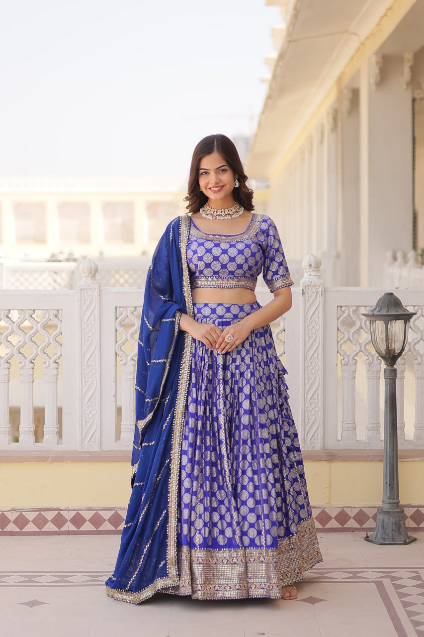 Sequin-Embroidered Viscose Jacquard Lehenga Choli Set LW-7100