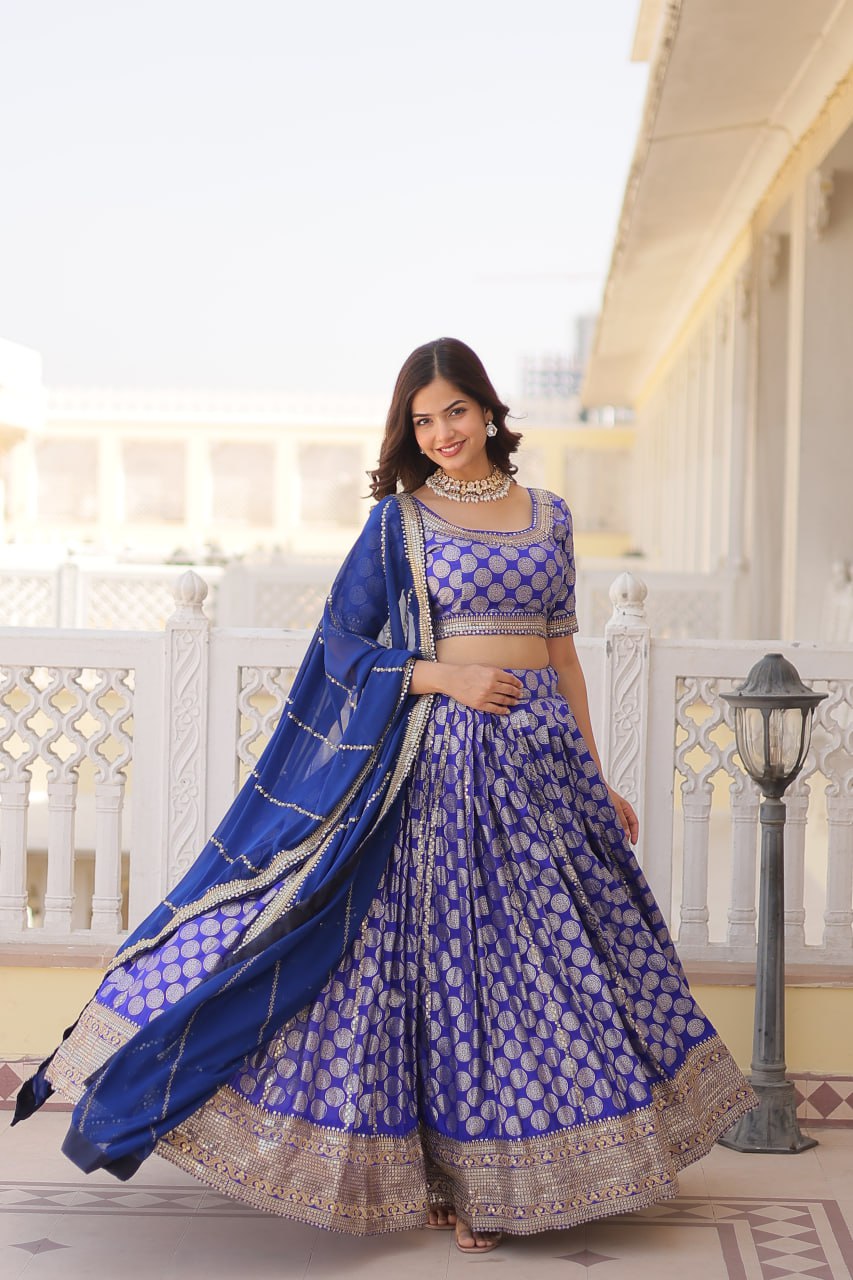 Sequin-Embroidered Viscose Jacquard Lehenga Choli Set LW-7100