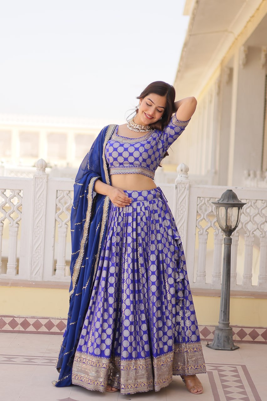 Sequin-Embroidered Viscose Jacquard Lehenga Choli Set LW-7100