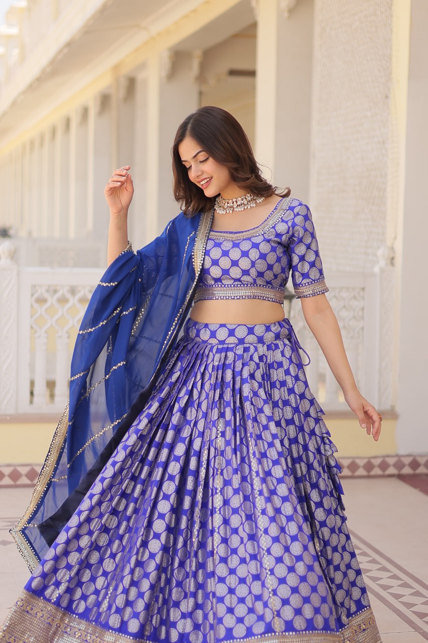 Sequin-Embroidered Viscose Jacquard Lehenga Choli Set LW-7100