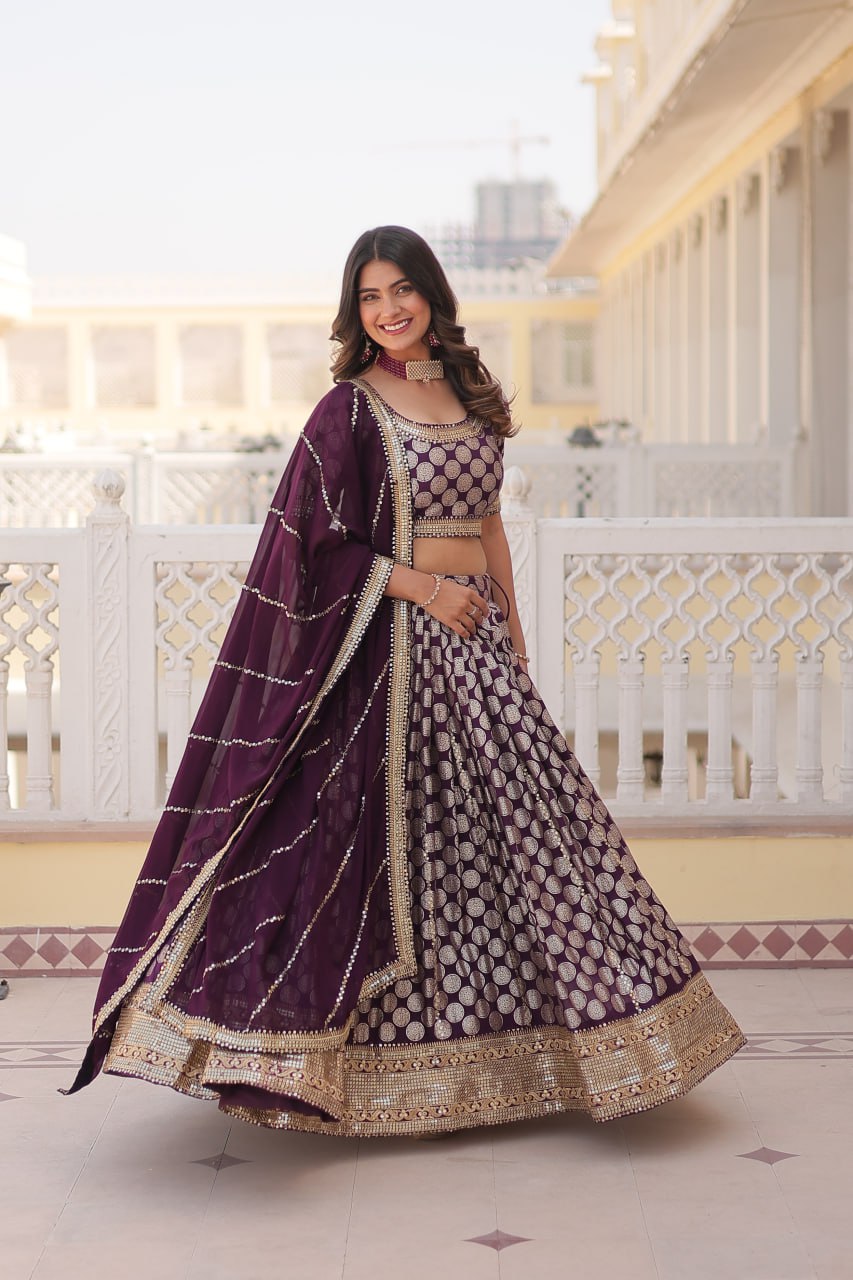 Sequin-Embroidered Viscose Jacquard Lehenga Choli Set LW-7100