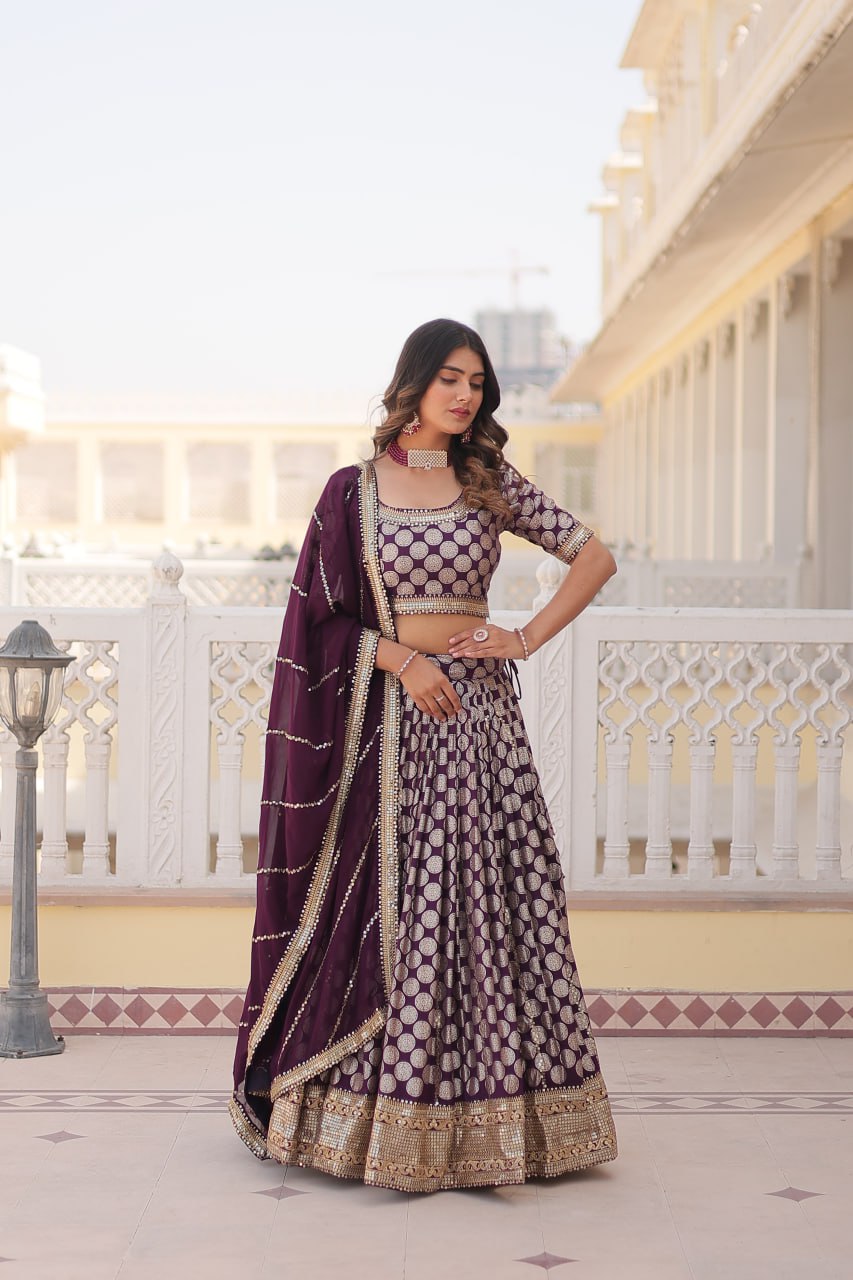 Sequin-Embroidered Viscose Jacquard Lehenga Choli Set LW-7100